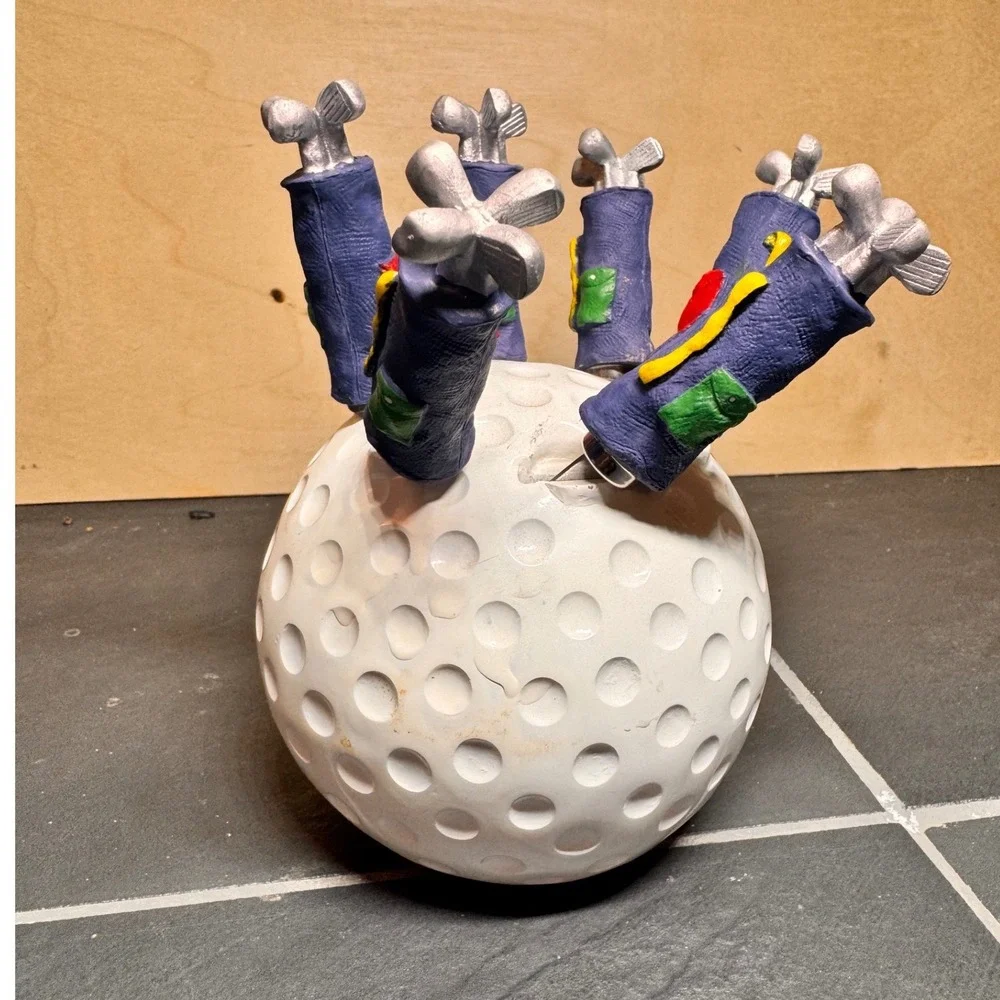 Golf Bag Cheese Spreader Set 6 Piece Stainless Steel with Golf Ball Holder White